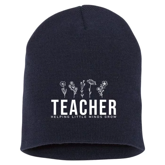 Teacher Helping Little Minds Grow Floral Short Acrylic Beanie