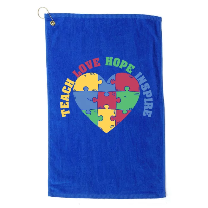 Teach Hope Love Inspire Puzzle Symbol Autism Awareness Gift Platinum Collection Golf Towel