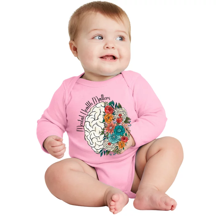 Tal Health Matters Floral Human Brain Inspirational Baby Long Sleeve Bodysuit