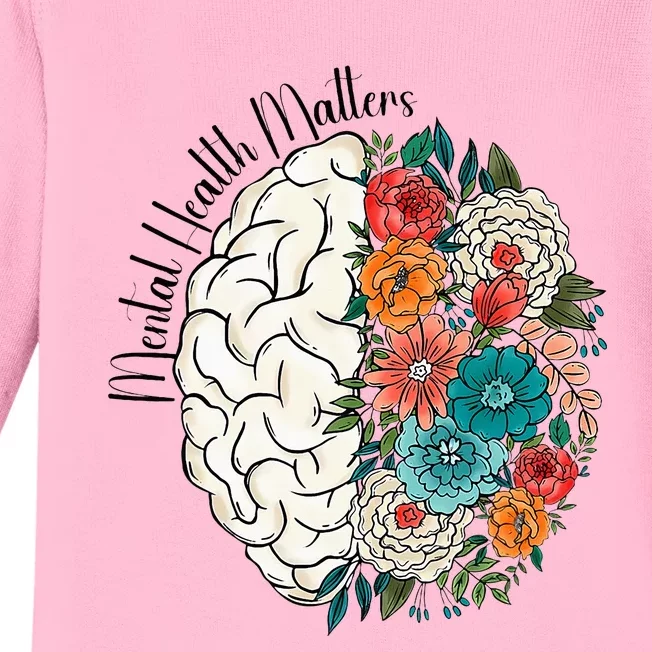 Tal Health Matters Floral Human Brain Inspirational Baby Long Sleeve Bodysuit