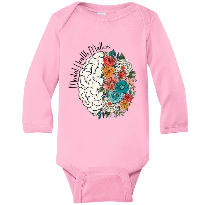 Tal Health Matters Floral Human Brain Inspirational Baby Long Sleeve Bodysuit