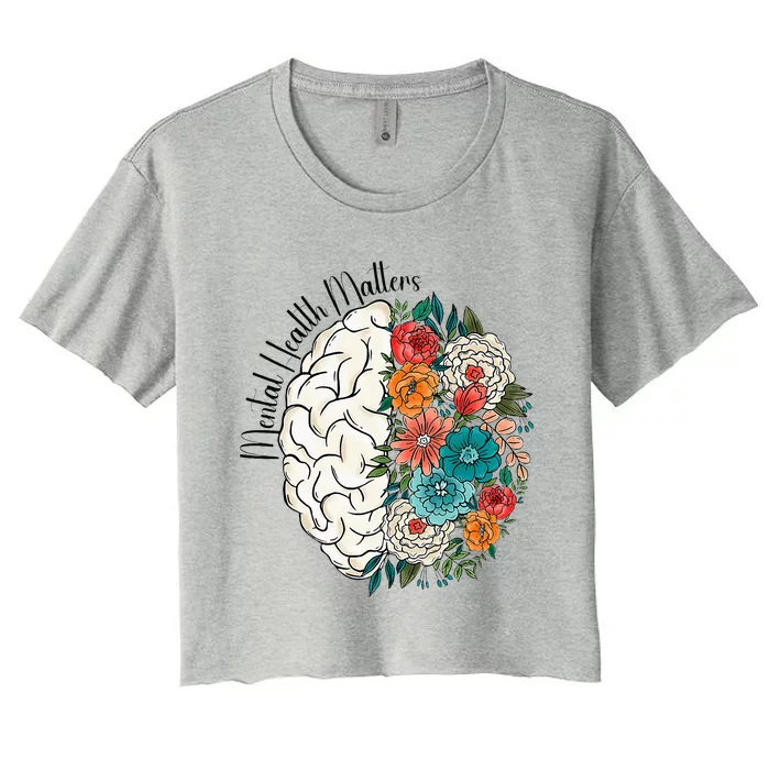 Tal Health Matters Floral Human Brain Inspirational Women's Crop Top Tee