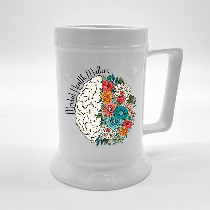 Tal Health Matters Floral Human Brain Inspirational Front & Back Beer Stein