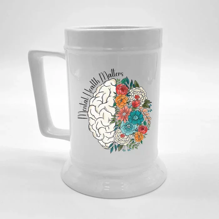 Tal Health Matters Floral Human Brain Inspirational Front & Back Beer Stein