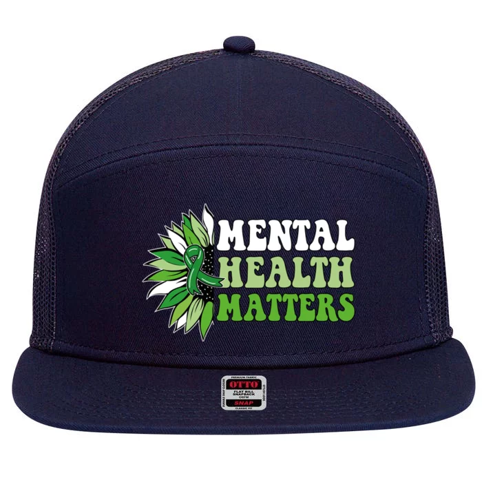 Tal Health Matters Green Ribbon Sunflower Tal Health Great Gift 7 Panel Mesh Trucker Snapback Hat