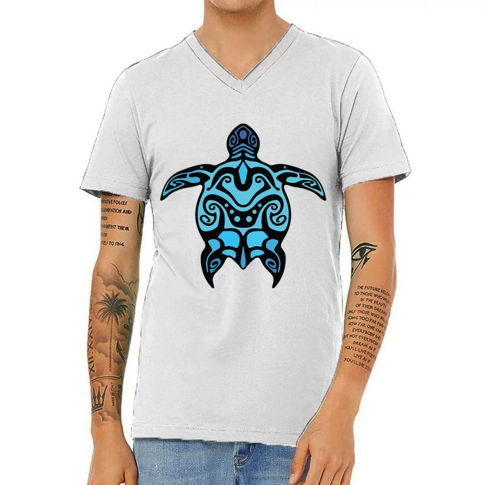 Tribal Hawaiian Maori Sun Sea Turtle 2Sided V-Neck T-Shirt