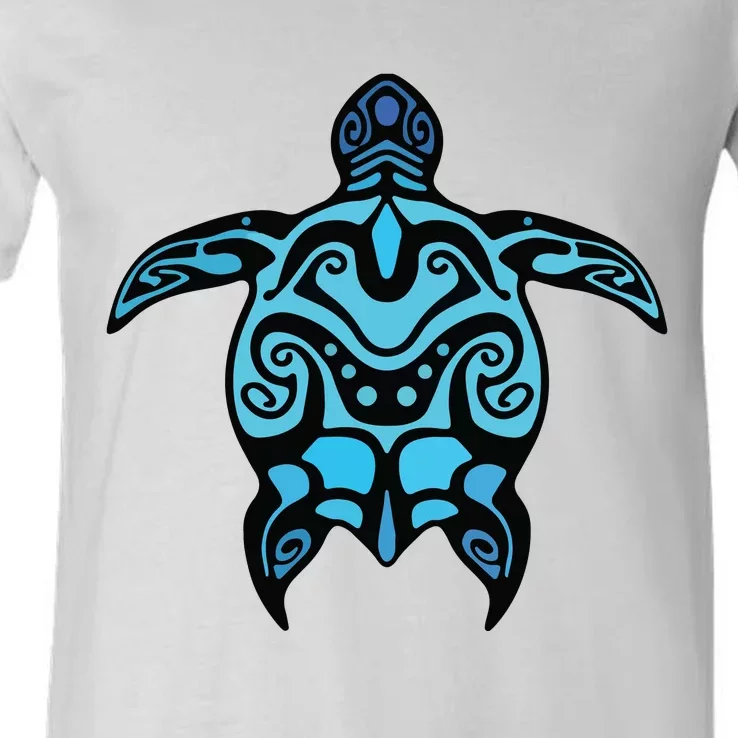 Tribal Hawaiian Maori Sun Sea Turtle 2Sided V-Neck T-Shirt