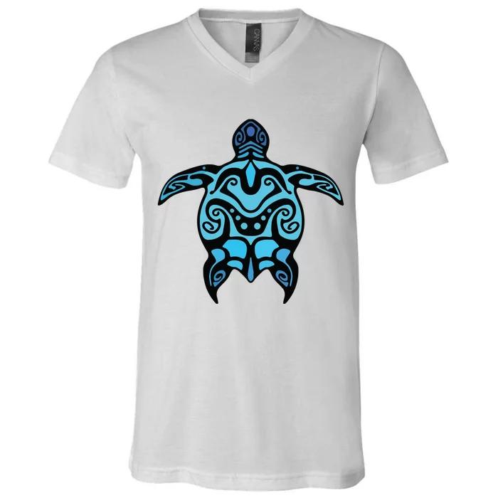 Tribal Hawaiian Maori Sun Sea Turtle 2Sided V-Neck T-Shirt