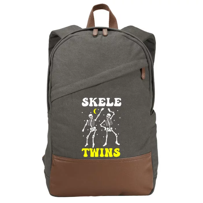 Twins Halloween Matching Skeletwins Funny Dancing Skeletons Cotton Canvas Backpack