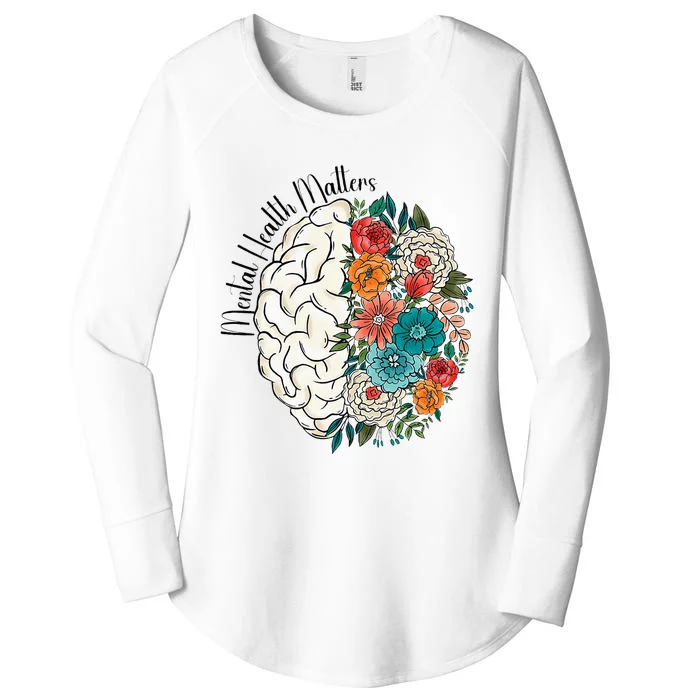 Tal Health Matters Floral Human Brain Inspirational Women's Perfect Tri Tunic Long Sleeve Shirt