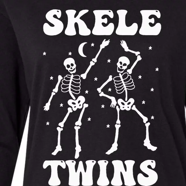 Twins Halloween Matching Skeletwins Funny Dancing Skeletons Womens Cotton Relaxed Long Sleeve T-Shirt