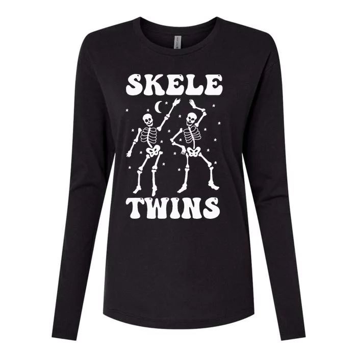 Twins Halloween Matching Skeletwins Funny Dancing Skeletons Womens Cotton Relaxed Long Sleeve T-Shirt