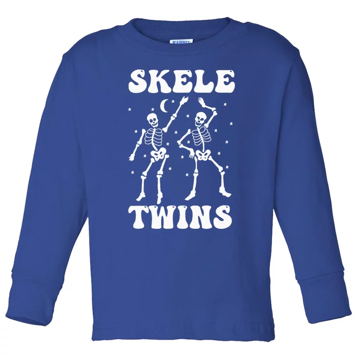 Twins Halloween Matching Skeletwins Funny Dancing Skeletons Toddler Long Sleeve Shirt