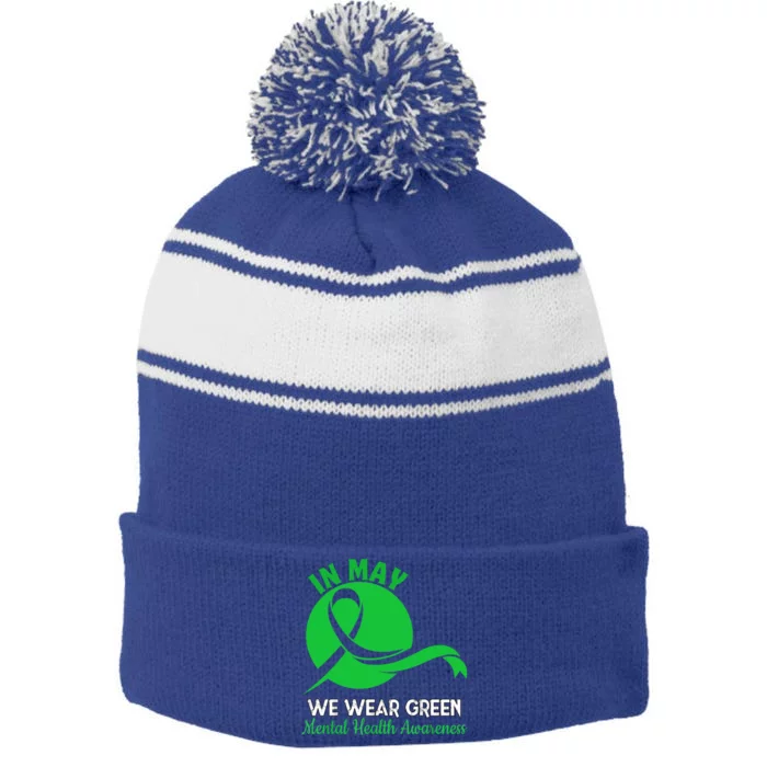 Tal Health Month We Wear Green Tal Health Awareness Cool Gift Stripe Pom Pom Beanie