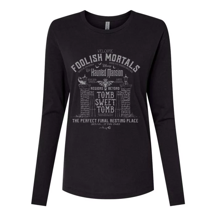 The Haunted Mansion Tomb Sweet Tomb Welcome Mortals Poster Womens Cotton Relaxed Long Sleeve T-Shirt