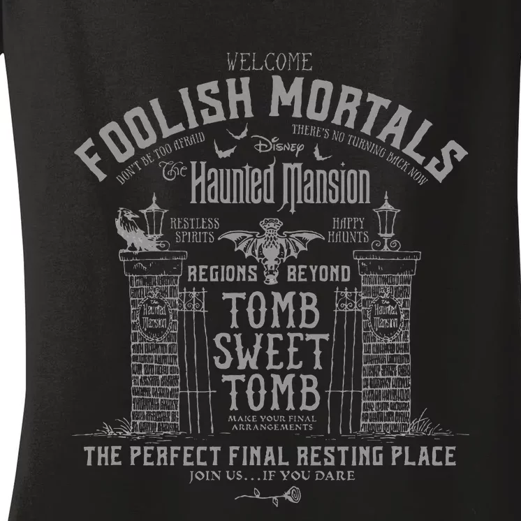 The Haunted Mansion Tomb Sweet Tomb Welcome Mortals Poster Women's V-Neck T-Shirt