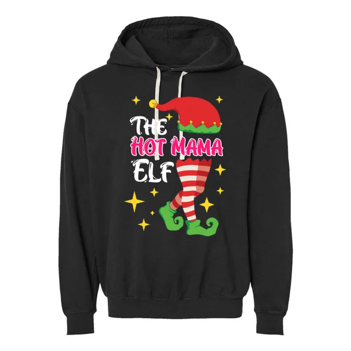 The Hot Mama Elf Mother Elf Funny Gift Garment-Dyed Fleece Hoodie