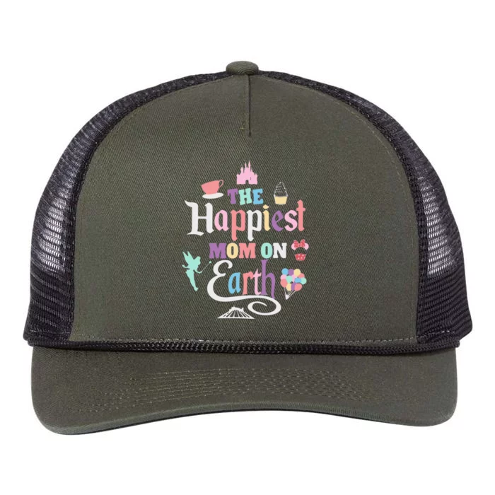 The Happiest Mom On Earth World Family Trip Vacation Retro Rope Trucker Hat Cap