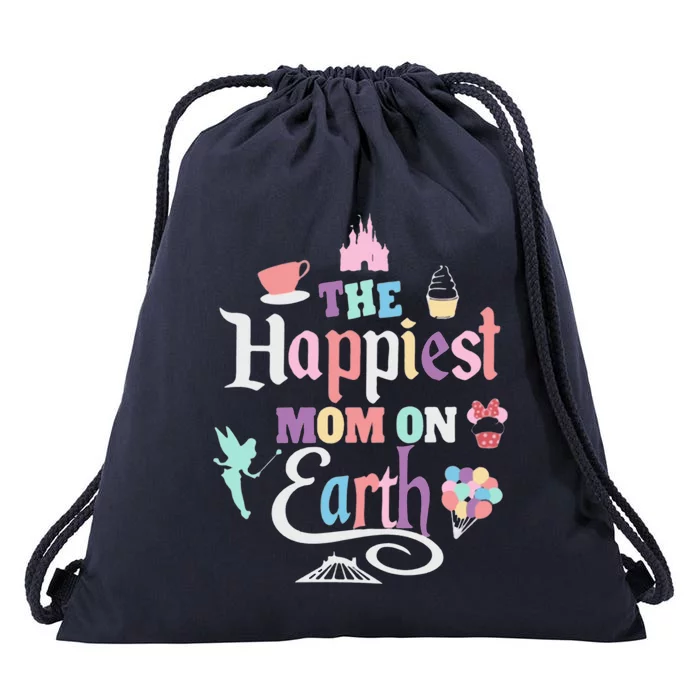 The Happiest Mom On Earth World Family Trip Vacation Drawstring Bag