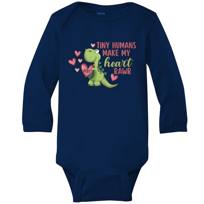 Tiny Humans Make My Heart Pediatric Nurse Valentine Baby Long Sleeve Bodysuit