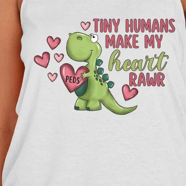 Tiny Humans Make My Heart Pediatric Nurse Valentine Women's Knotted Racerback Tank