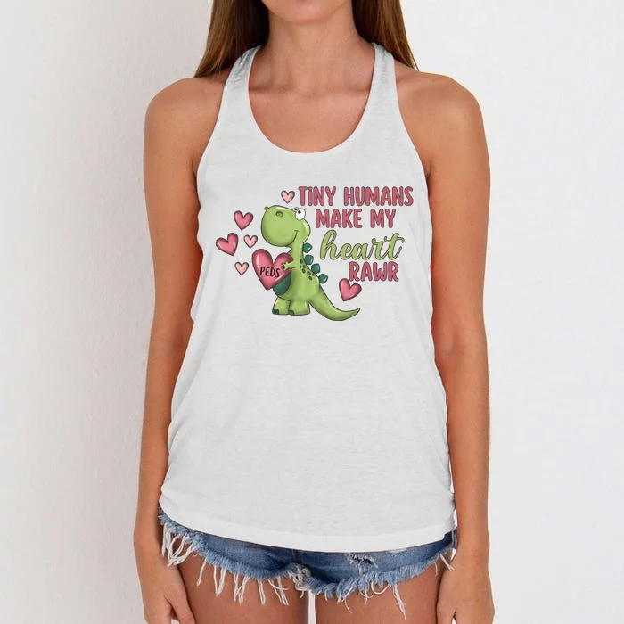 Tiny Humans Make My Heart Pediatric Nurse Valentine Women's Knotted Racerback Tank