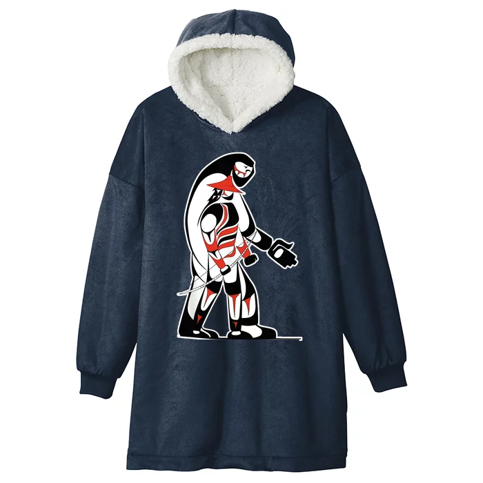 "The Hunter" Native Salish Artwork Hunter and Bigfoot Tribal Hooded Wearable Blanket