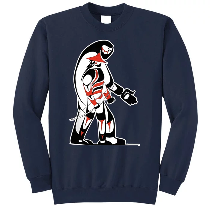 "The Hunter" Native Salish Artwork Hunter and Bigfoot Tribal Tall Sweatshirt