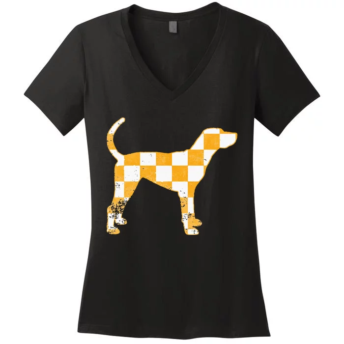 Tennessee Hound Orange White Vintage Dog Fan Game Women's V-Neck T-Shirt