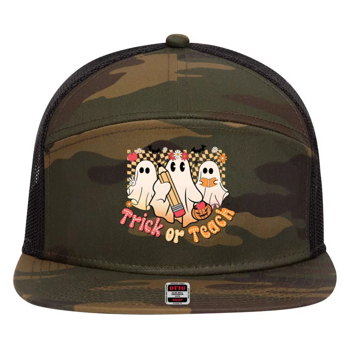 Teacher Halloweentrick Of Teach 7 Panel Mesh Trucker Snapback Hat