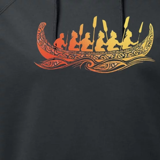 Tribal Hawaiian Outrigger Canoe Design Performance Fleece Hoodie