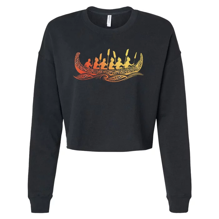 Tribal Hawaiian Outrigger Canoe Design Cropped Pullover Crew