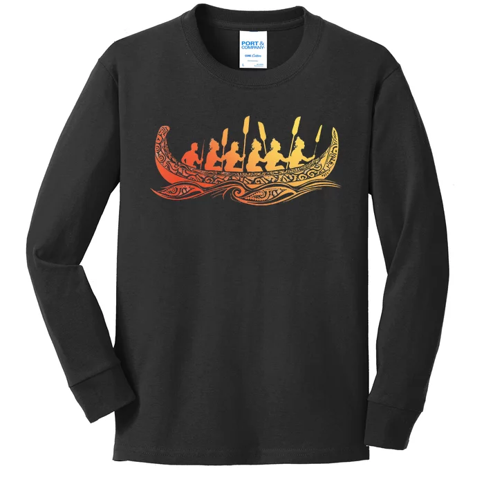 Tribal Hawaiian Outrigger Canoe Hawaiian Tribal Kids Long Sleeve Shirt