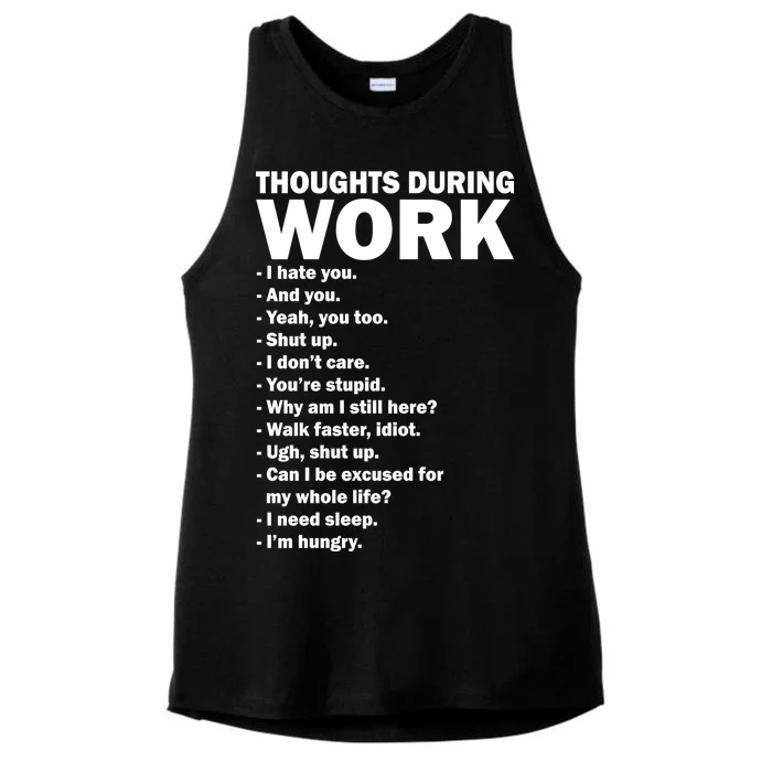 Thoughts During Work Funny Ladies Tri-Blend Wicking Tank