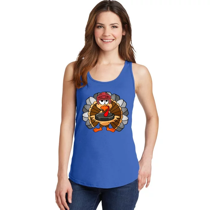 Turkey Hockey Player Sport Thanksgiving Day Gift Ladies Essential Tank