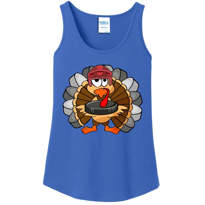 Turkey Hockey Player Sport Thanksgiving Day Gift Ladies Essential Tank