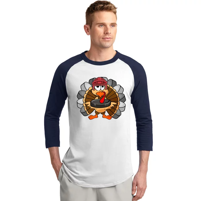 Turkey Hockey Player Sport Thanksgiving Day Gift Baseball Sleeve Shirt