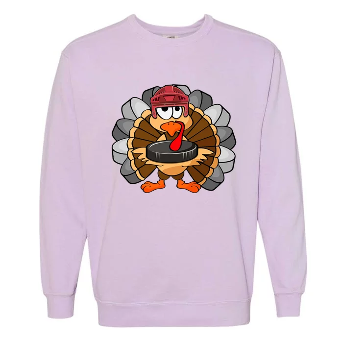 Turkey Hockey Player Sport Thanksgiving Day Gift Garment-Dyed Sweatshirt