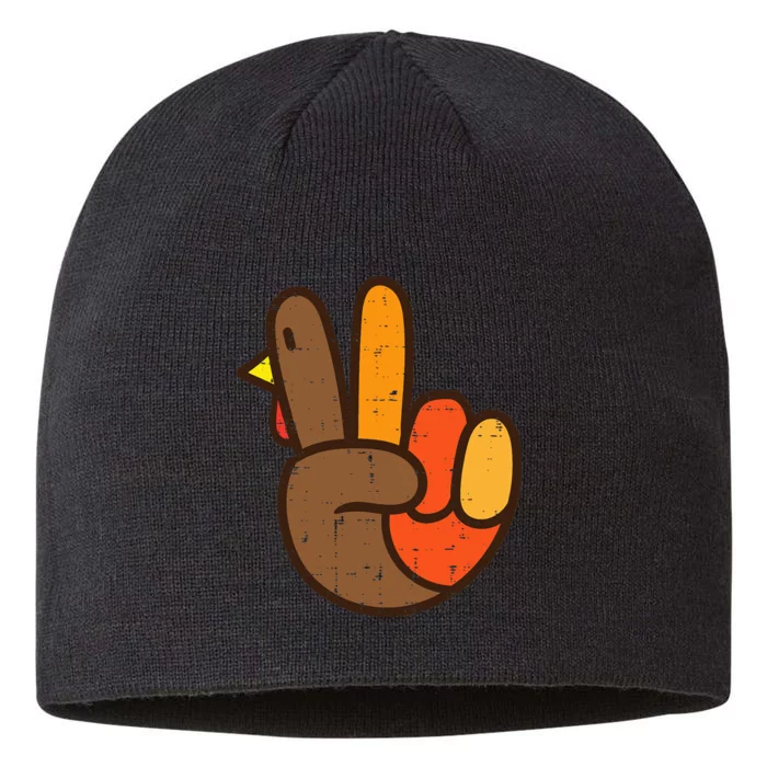 Thanksgiving Hippie Peace Sign Turkey Hand Cool Design 8 1/2in Sustainable Knit Beanie