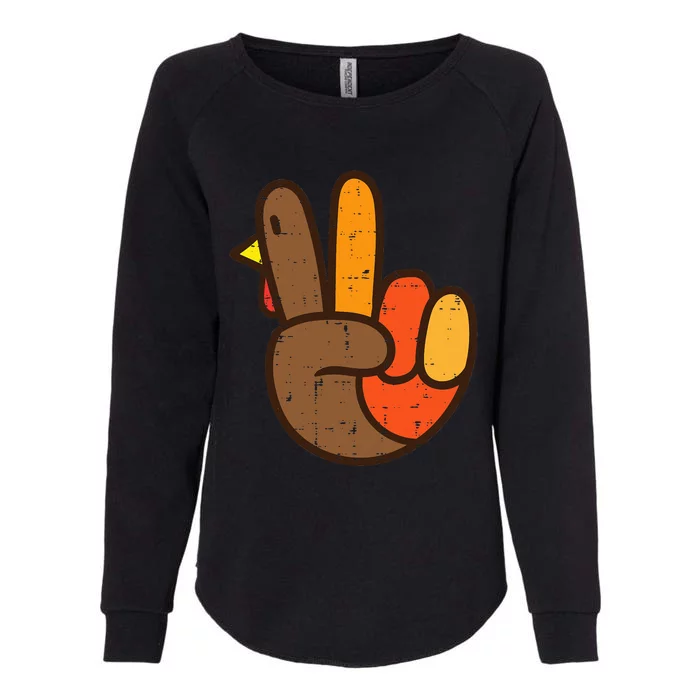 Thanksgiving Hippie Peace Sign Turkey Hand Cool Design Womens California Wash Sweatshirt