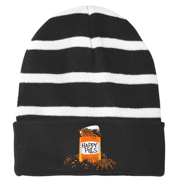 Tarantula Happy Pills Arthropod Arachnid Arachnophile Striped Beanie with Solid Band