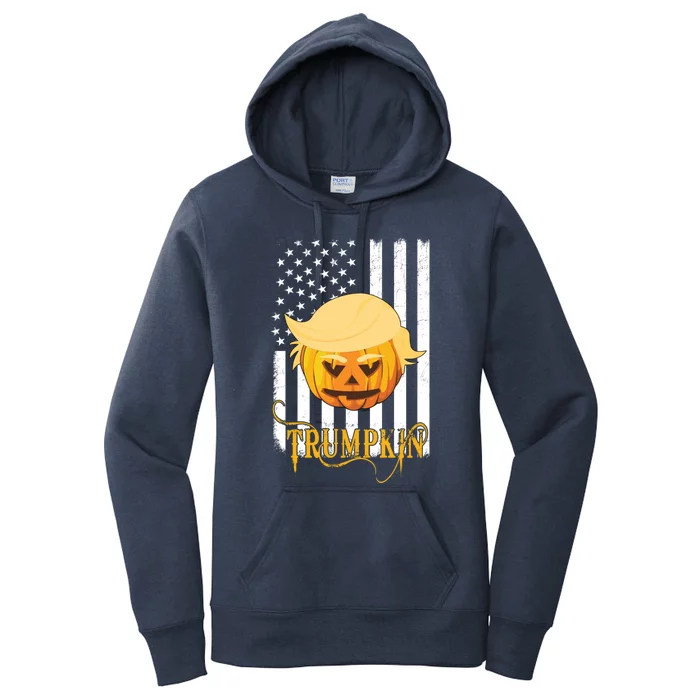 Trump Halloween Pumpkin Carving Funny Usa Flag Trumpkin Gift Women's Pullover Hoodie