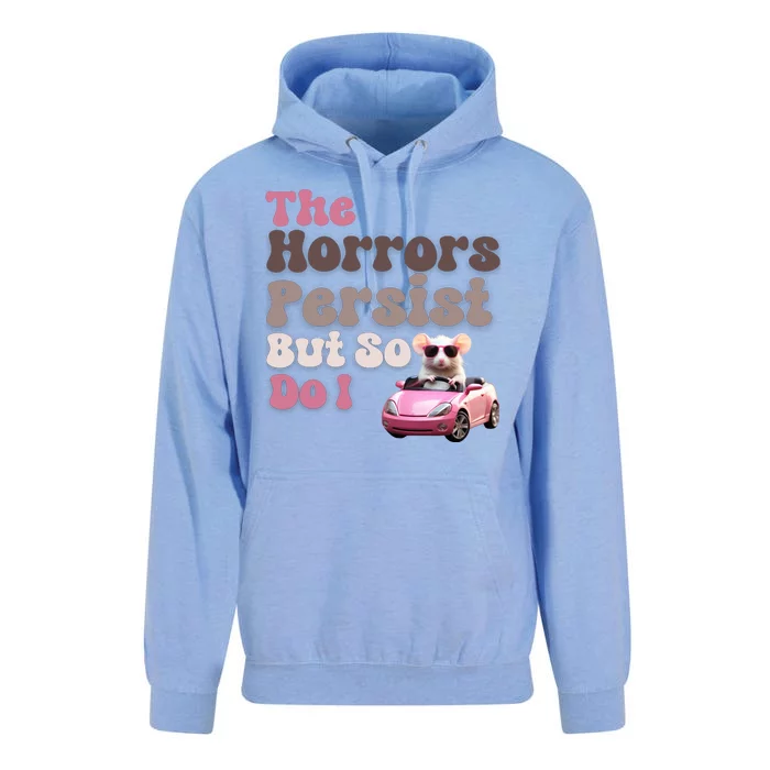 The Horrors Persist But So Do I Meme Funny Meme Funny Gen Z Funny Mouse Unisex Surf Hoodie