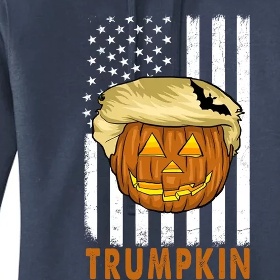 Trump Halloween Pumpkin Carving Funny Usa Flag Trumpkin Cool Gift Women's Pullover Hoodie