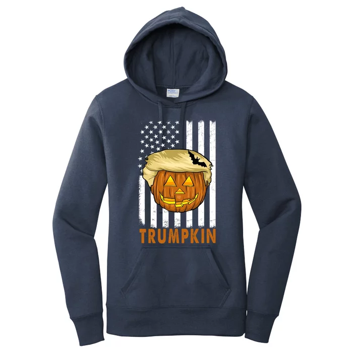 Trump Halloween Pumpkin Carving Funny Usa Flag Trumpkin Cool Gift Women's Pullover Hoodie