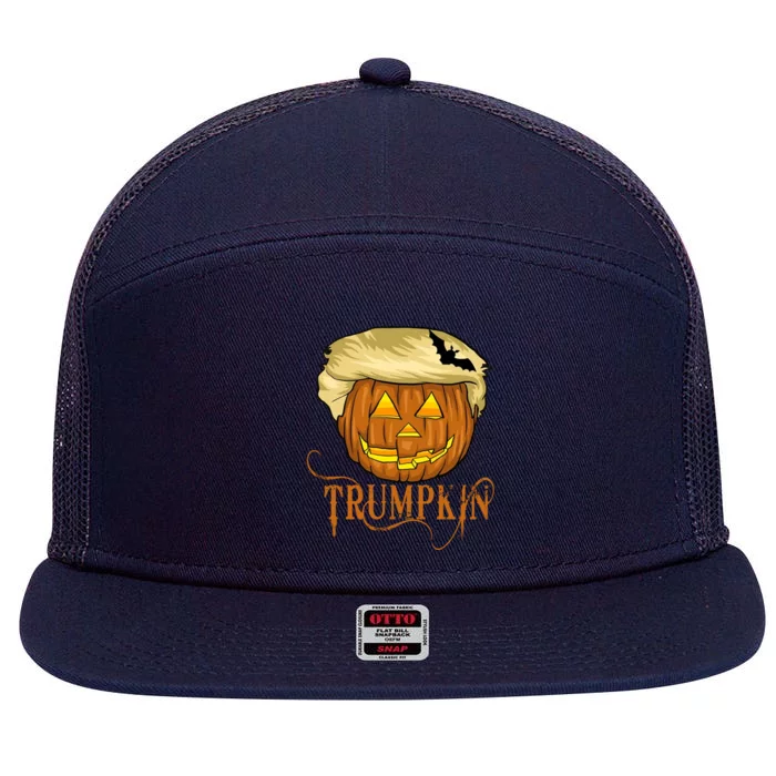 Trump Halloween Pumpkin Carving Trump Supporter Trumpkin Great Gift 7 Panel Mesh Trucker Snapback Hat