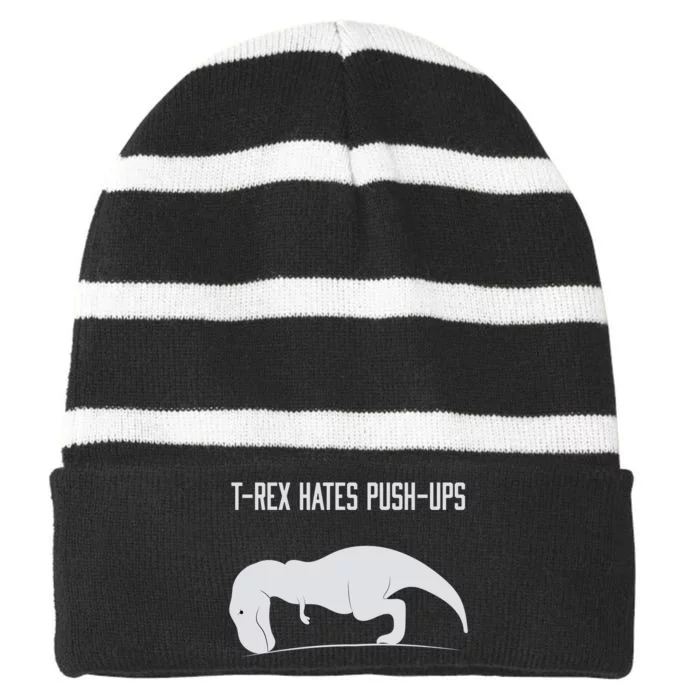 TREX HATES PUSHUPS Striped Beanie with Solid Band