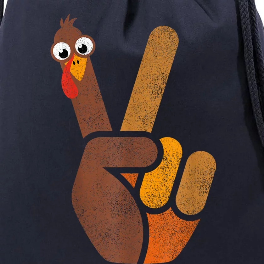 Turkey Hippie Peace Sign Graphic Fall Funny Thanksgiving Drawstring Bag