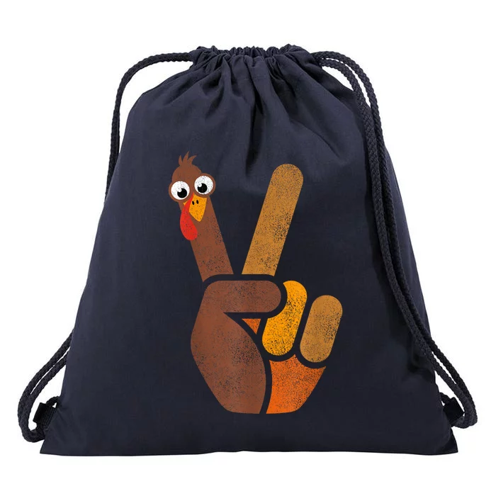 Turkey Hippie Peace Sign Graphic Fall Funny Thanksgiving Drawstring Bag