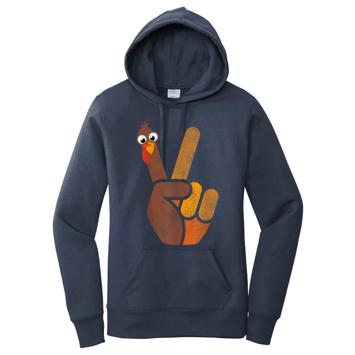 Turkey Hippie Peace Sign Graphic Fall Funny Thanksgiving Women's Pullover Hoodie